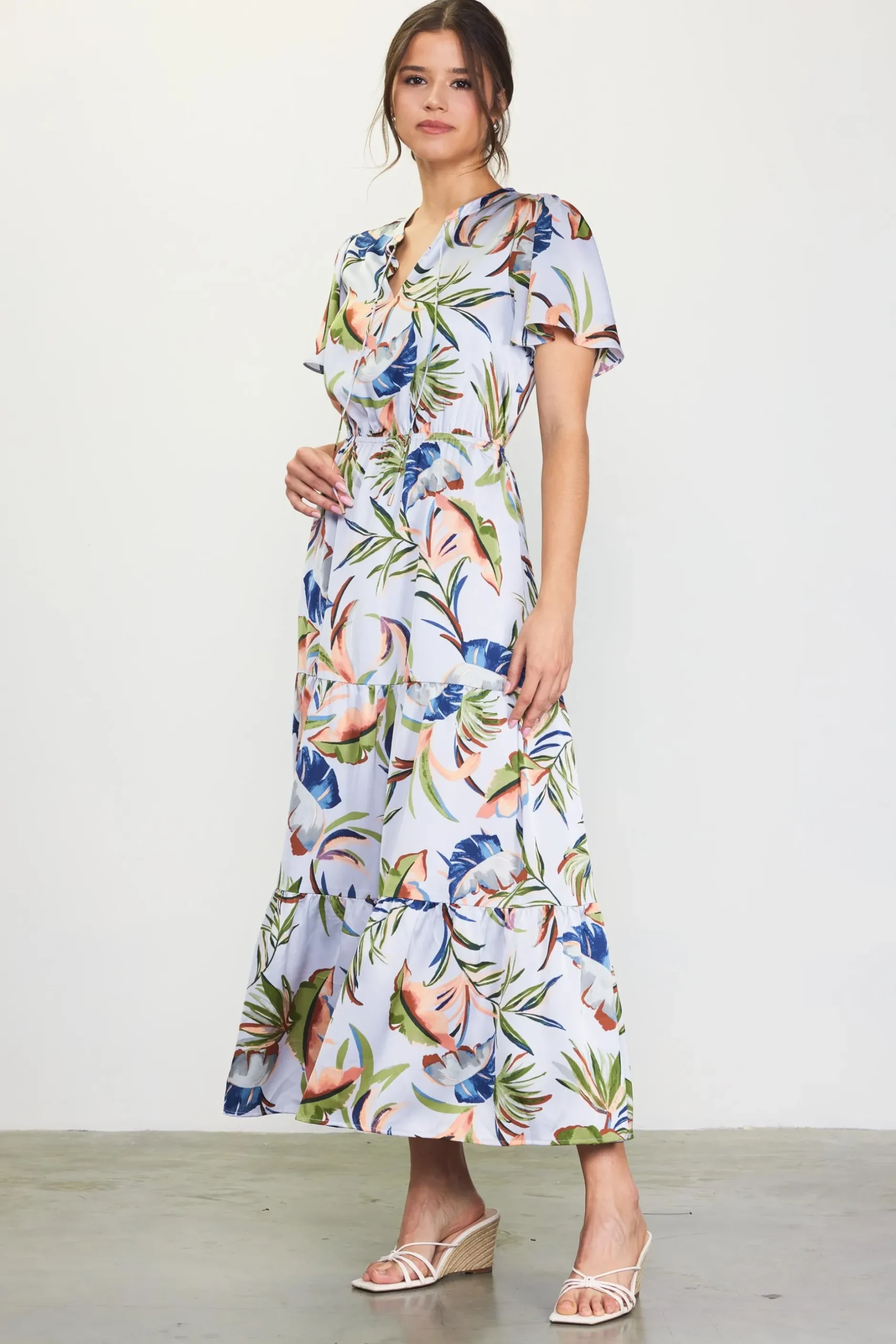 SKIES ARE BLUE Maxi Dresses*Bianca Floral Spring Maxi Dress Silver-green