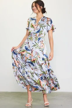 SKIES ARE BLUE Maxi Dresses*Bianca Floral Spring Maxi Dress Silver-green