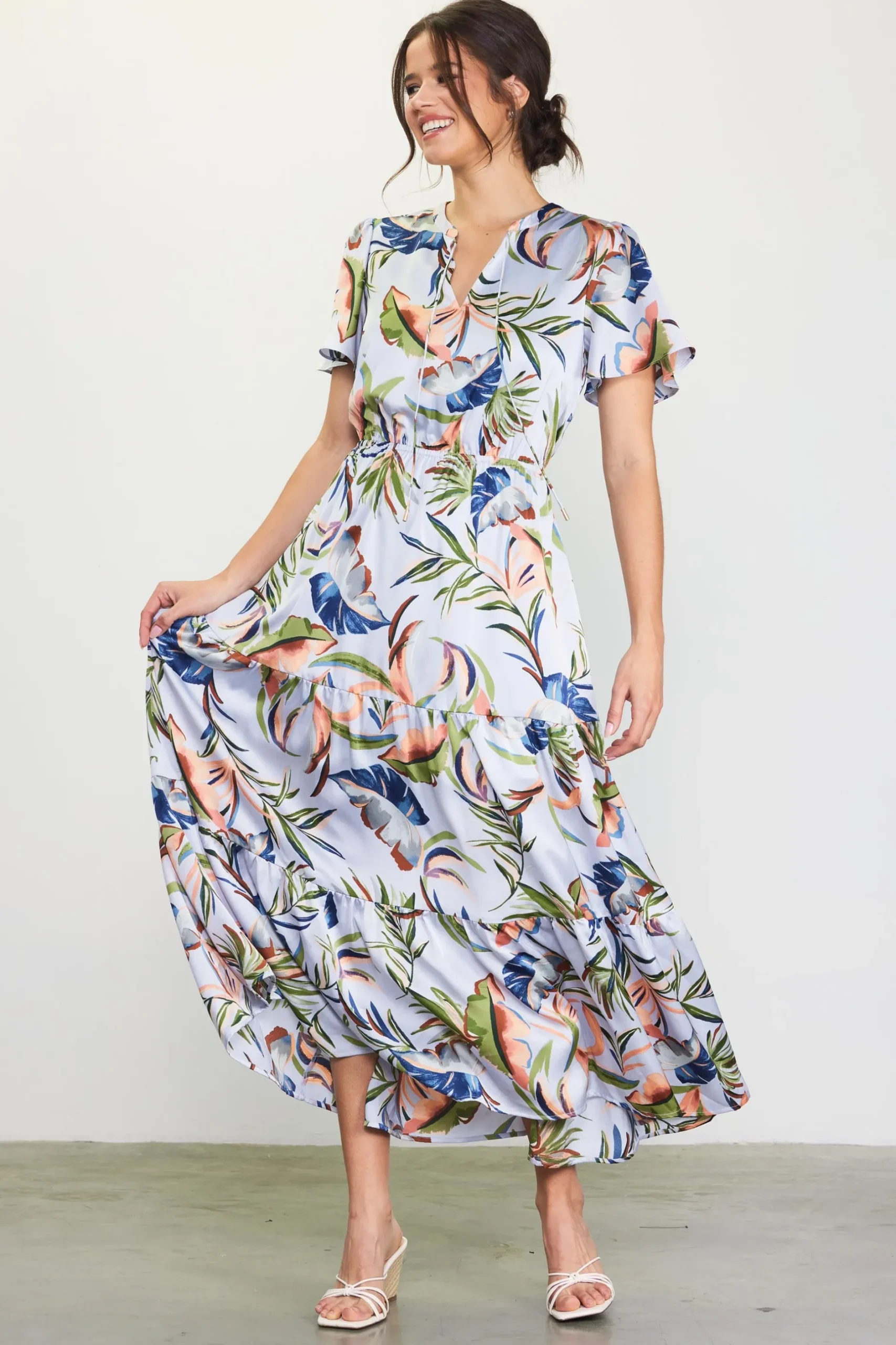 SKIES ARE BLUE Maxi Dresses*Bianca Floral Spring Maxi Dress Silver-green