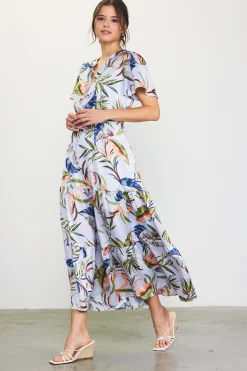 SKIES ARE BLUE Maxi Dresses*Bianca Floral Spring Maxi Dress Silver-green