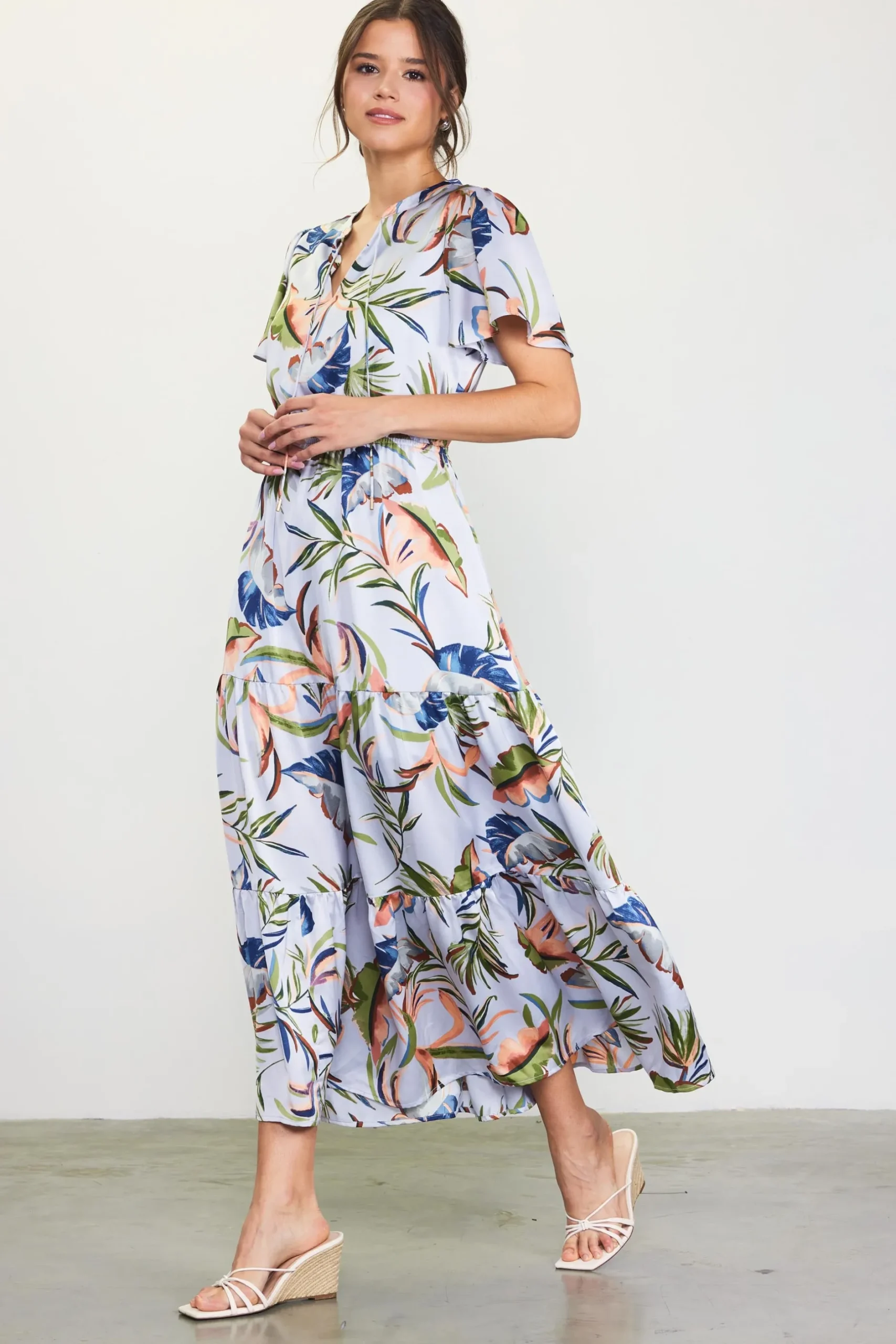 SKIES ARE BLUE Maxi Dresses*Bianca Floral Spring Maxi Dress Silver-green