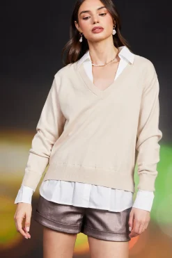 SKIES ARE BLUE Long Sleeve Tops|Sweaters*Blair Mixed Media Sweater Cream-white