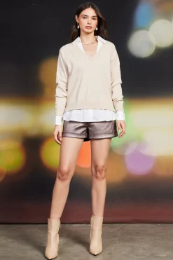 SKIES ARE BLUE Long Sleeve Tops|Sweaters*Blair Mixed Media Sweater Cream-white