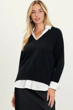 SKIES ARE BLUE Long Sleeve Tops|Sweaters*Blair Mixed Media Sweater Black-white