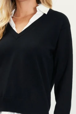 SKIES ARE BLUE Long Sleeve Tops|Sweaters*Blair Mixed Media Sweater Black-white
