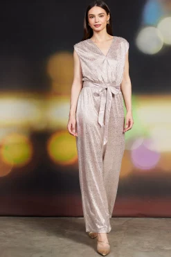 SKIES ARE BLUE Jumpsuits*Metallic Foil Print Jumpsuit Blush