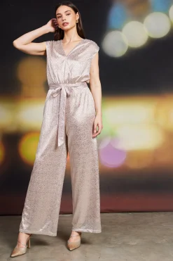 SKIES ARE BLUE Jumpsuits*Metallic Foil Print Jumpsuit Blush
