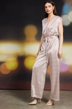 SKIES ARE BLUE Jumpsuits*Metallic Foil Print Jumpsuit Blush