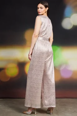 SKIES ARE BLUE Jumpsuits*Metallic Foil Print Jumpsuit Blush