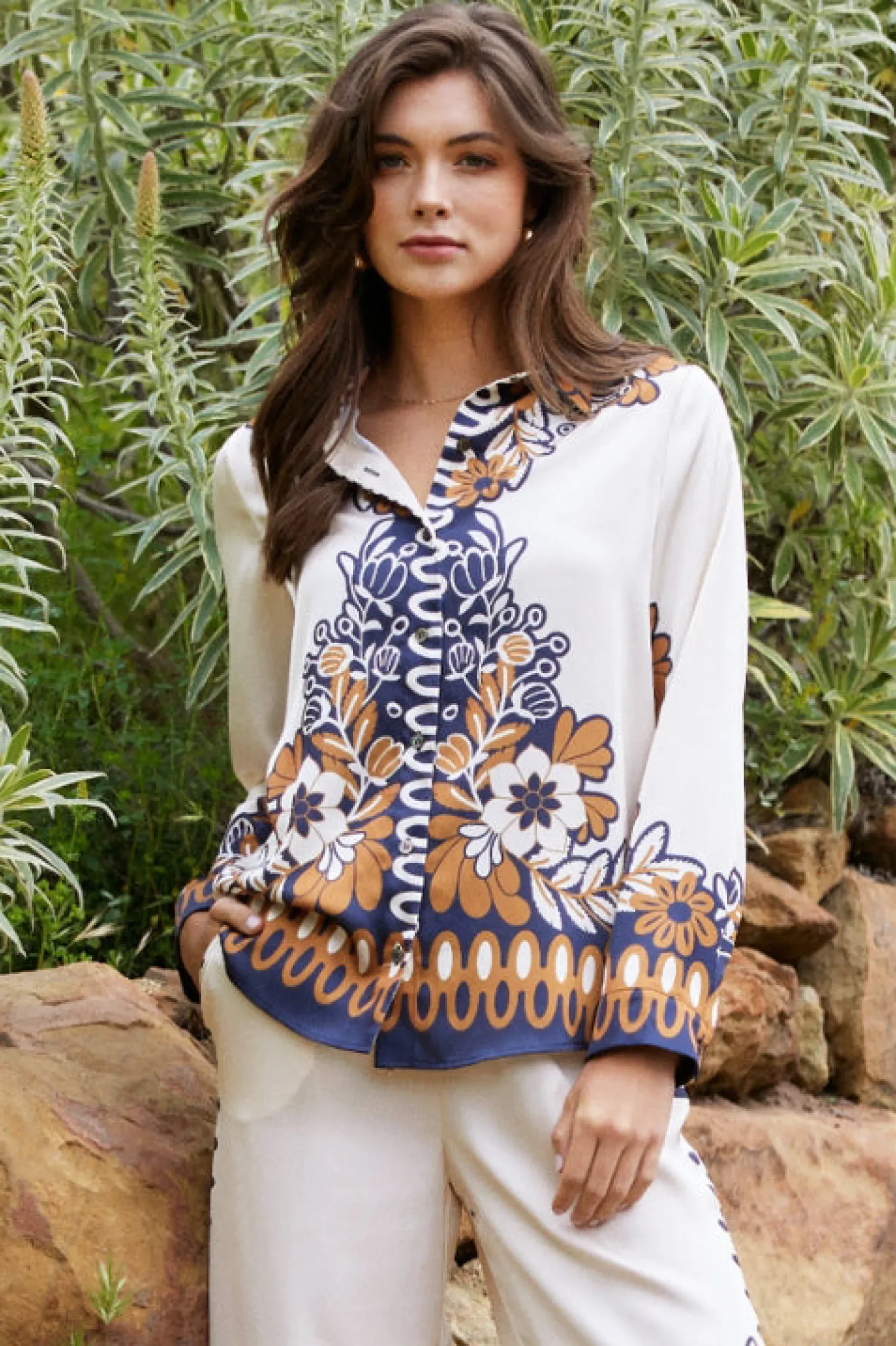 SKIES ARE BLUE Blouses|Long Sleeve Tops*Blythe Floral Print Longsleeve Blouse Mustard-navy