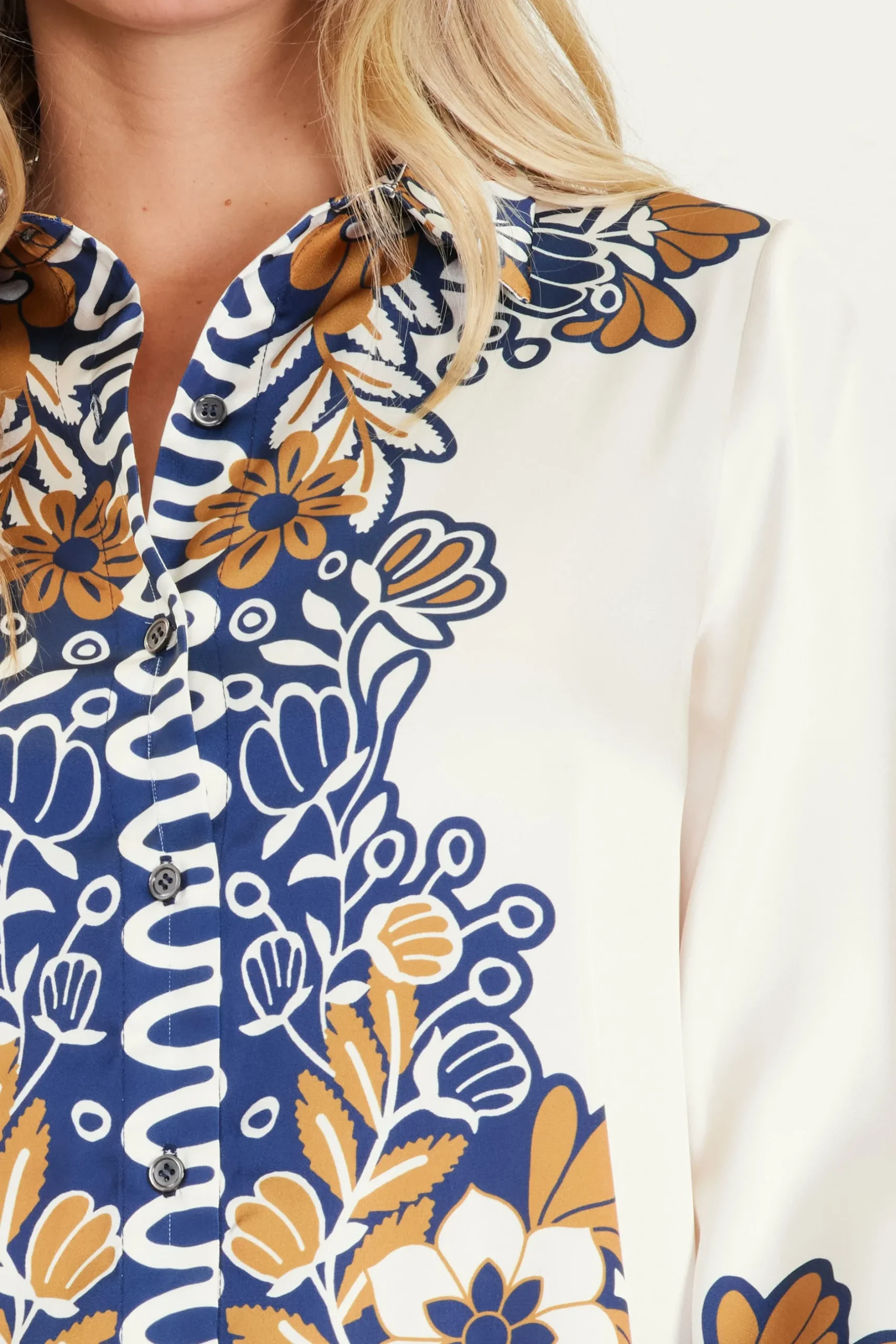 SKIES ARE BLUE Blouses|Long Sleeve Tops*Blythe Floral Print Longsleeve Blouse Mustard-navy