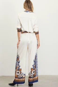 SKIES ARE BLUE Pants*Blythe Floral Print Relaxed Pants Mustard-navy
