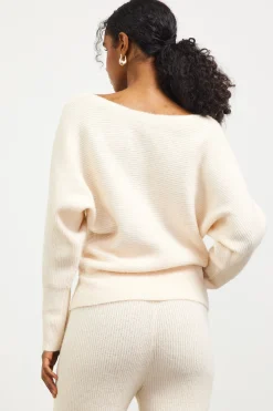 SKIES ARE BLUE Sweaters*Boatneck Ribbed Knit Sweater Cream