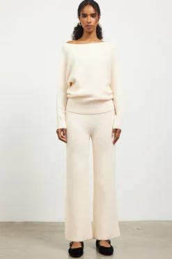 SKIES ARE BLUE Sweaters*Boatneck Ribbed Knit Sweater Cream