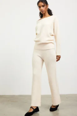 SKIES ARE BLUE Sweaters*Boatneck Ribbed Knit Sweater Cream