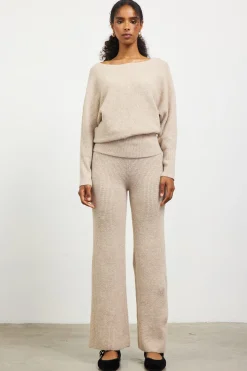 SKIES ARE BLUE Sweaters*Boatneck Ribbed Knit Sweater Oatmeal