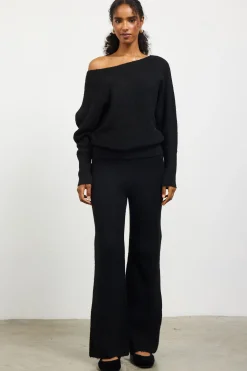 SKIES ARE BLUE Sweaters*Boatneck Ribbed Knit Sweater Black