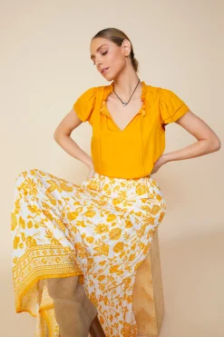 SKIES ARE BLUE Skirts*Border Print Maxi Skirt White-marigold
