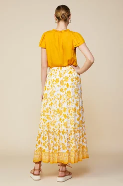 SKIES ARE BLUE Skirts*Border Print Maxi Skirt White-marigold