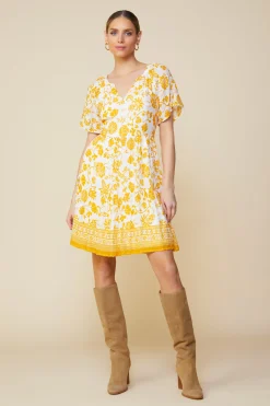 SKIES ARE BLUE Mini Dresses*Border Print Mini Dress White-marigold