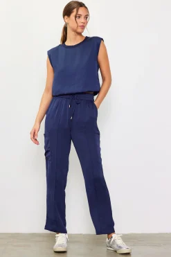 SKIES ARE BLUE Sleeveless Tops*Bubble Hem Muscle Tank Navy