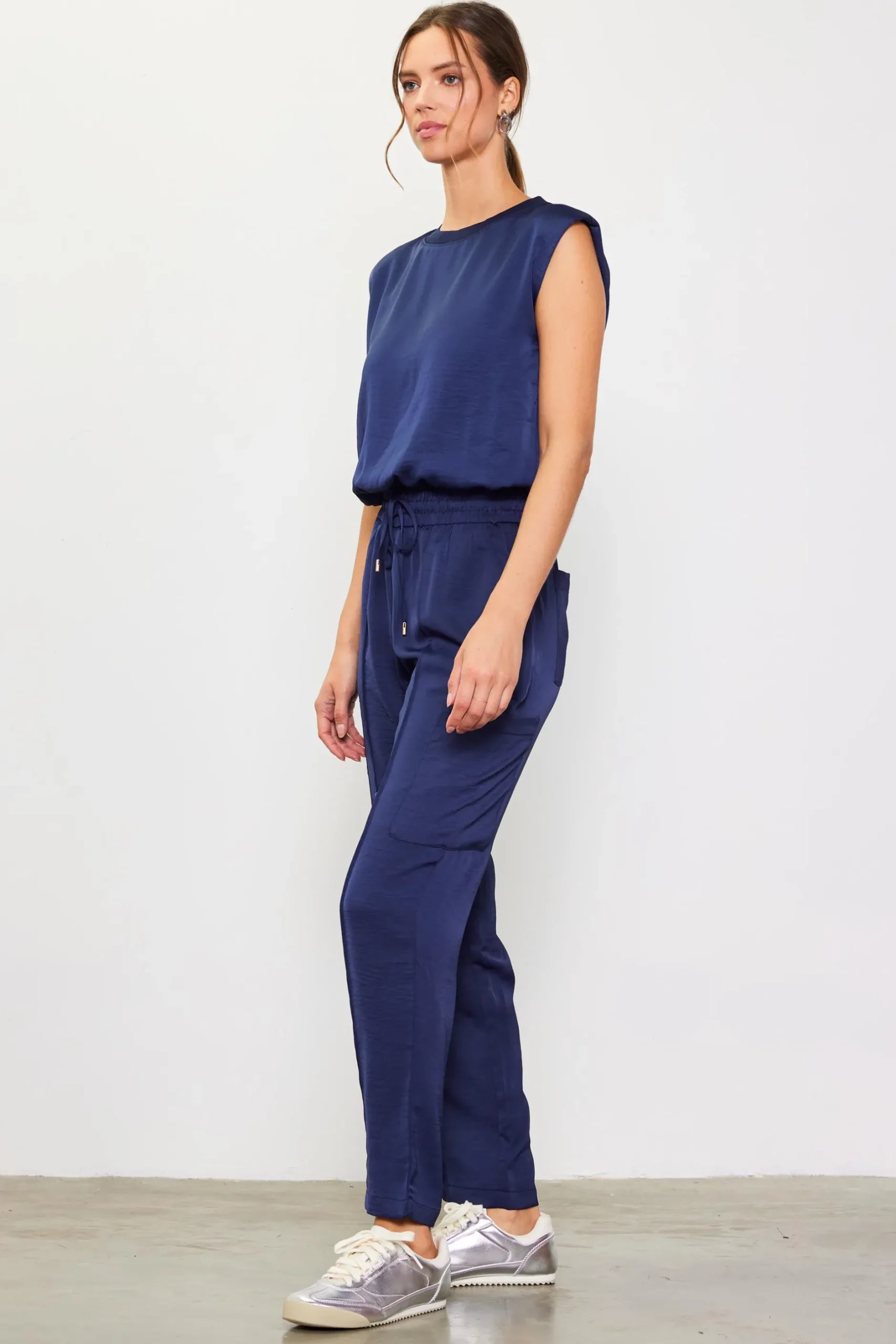 SKIES ARE BLUE Sleeveless Tops*Bubble Hem Muscle Tank Navy