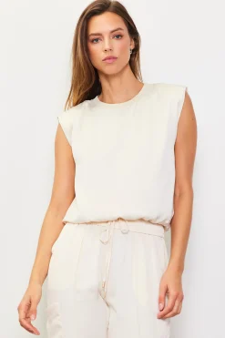 SKIES ARE BLUE Sleeveless Tops*Bubble Hem Muscle Tank Oatmeal