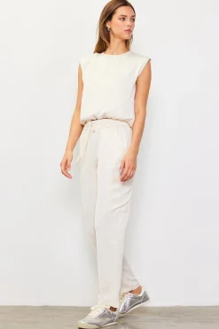 SKIES ARE BLUE Sleeveless Tops*Bubble Hem Muscle Tank Oatmeal