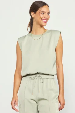 SKIES ARE BLUE Sleeveless Tops*Bubble Hem Muscle Tank Sage