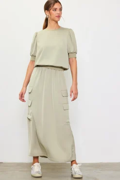 SKIES ARE BLUE Short Sleeve Tops*Bubble Sleeve Top Sage