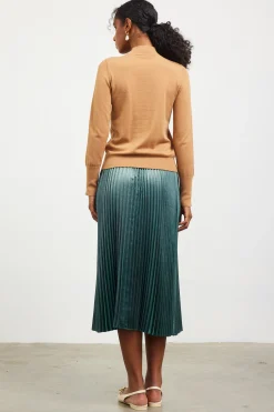 SKIES ARE BLUE Long Sleeve Tops|Sweaters*Button Detail Mock Neck Sweater Camel