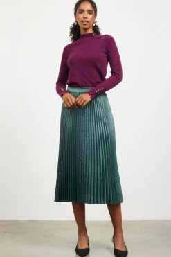 SKIES ARE BLUE Long Sleeve Tops|Sweaters*Button Detail Mock Neck Sweater Plum