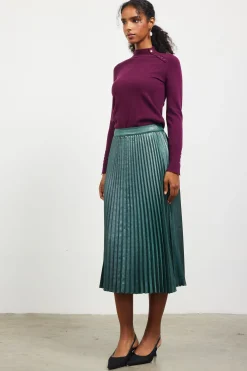 SKIES ARE BLUE Long Sleeve Tops|Sweaters*Button Detail Mock Neck Sweater Plum