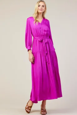 SKIES ARE BLUE Maxi Dresses*Button Detail Tiered Maxi Dress Orchid