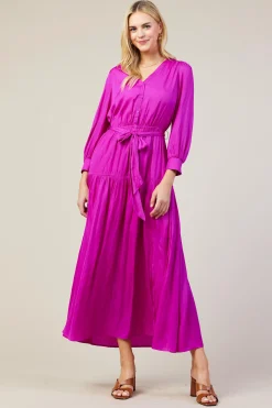 SKIES ARE BLUE Maxi Dresses*Button Detail Tiered Maxi Dress Orchid