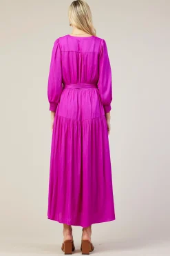 SKIES ARE BLUE Maxi Dresses*Button Detail Tiered Maxi Dress Orchid