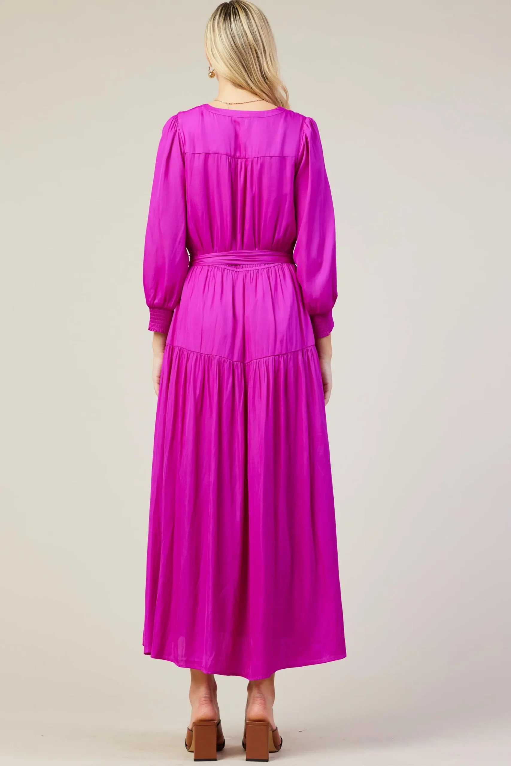 SKIES ARE BLUE Maxi Dresses*Button Detail Tiered Maxi Dress Orchid