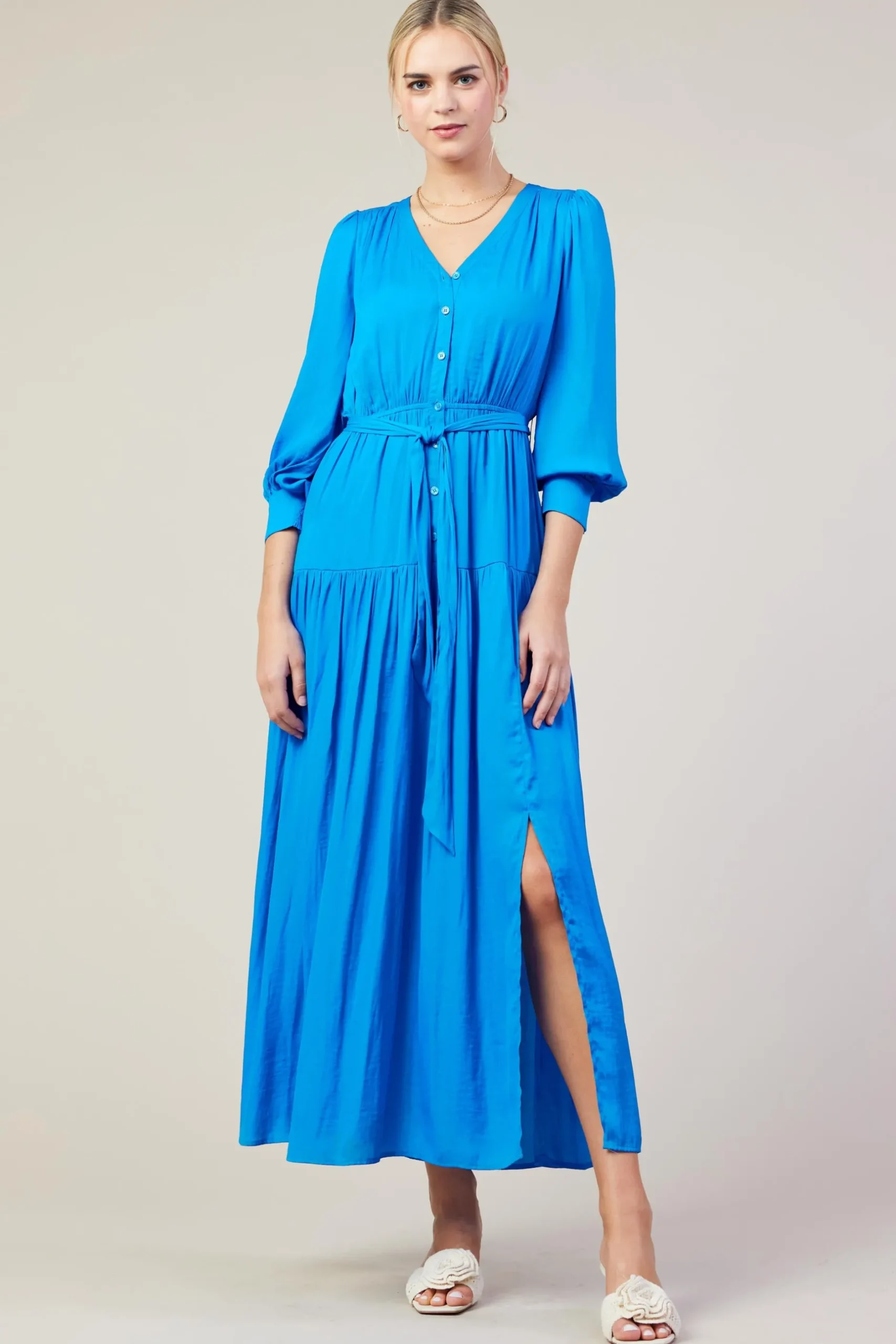 SKIES ARE BLUE Maxi Dresses*Button Detail Tiered Maxi Dress Vividblue