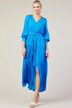 SKIES ARE BLUE Maxi Dresses*Button Detail Tiered Maxi Dress Vividblue