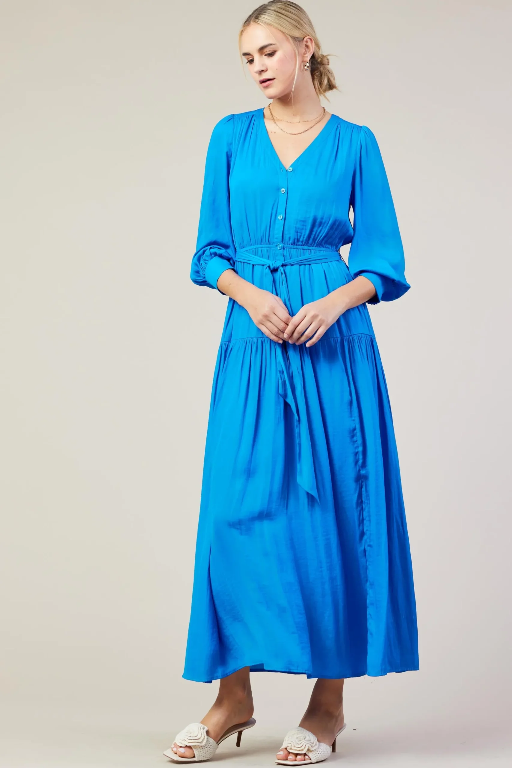 SKIES ARE BLUE Maxi Dresses*Button Detail Tiered Maxi Dress Vividblue