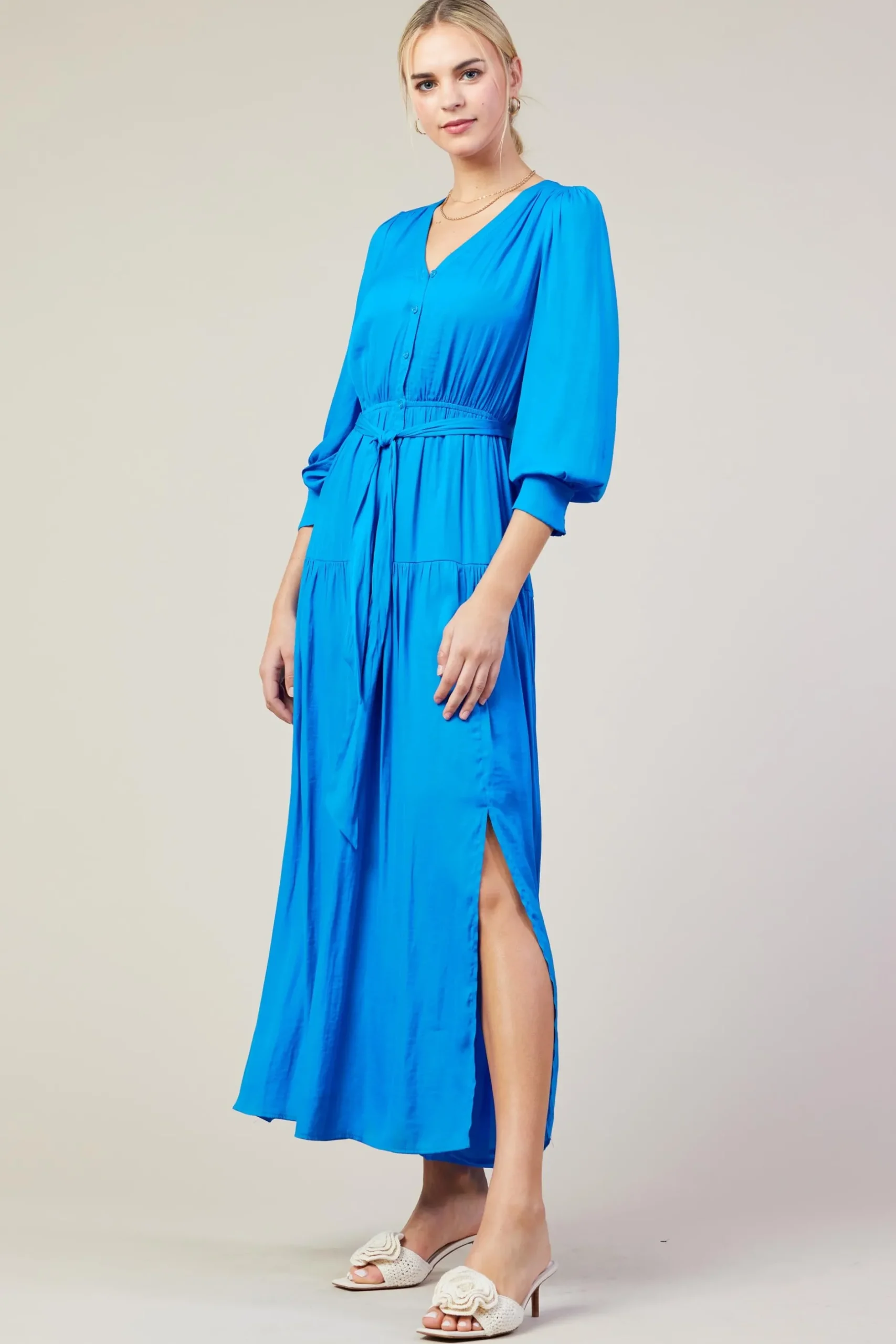SKIES ARE BLUE Maxi Dresses*Button Detail Tiered Maxi Dress Vividblue