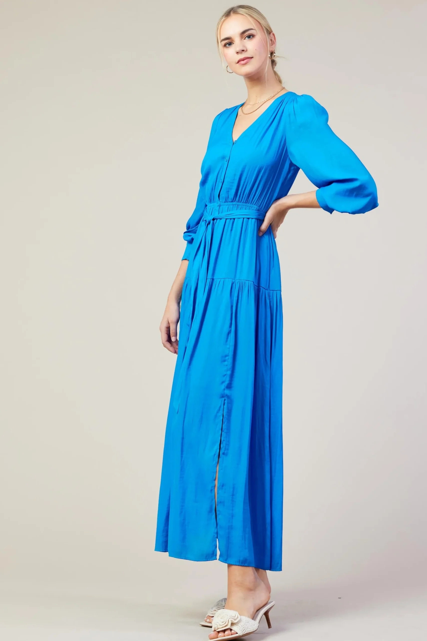 SKIES ARE BLUE Maxi Dresses*Button Detail Tiered Maxi Dress Vividblue