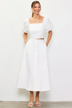 SKIES ARE BLUE Skirts*Button Down Maxi Skirt Offwhite