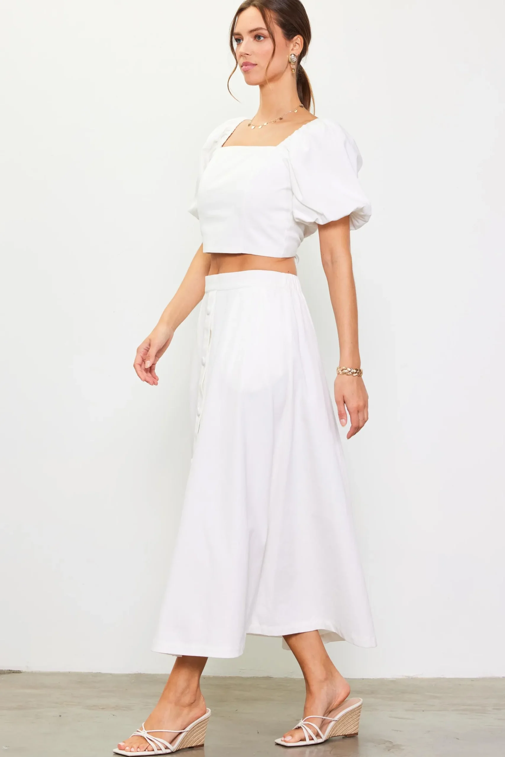SKIES ARE BLUE Skirts*Button Down Maxi Skirt Offwhite
