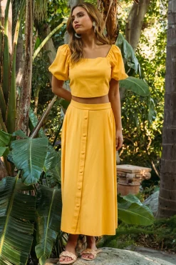 SKIES ARE BLUE Skirts*Button Down Maxi Skirt Sunflower