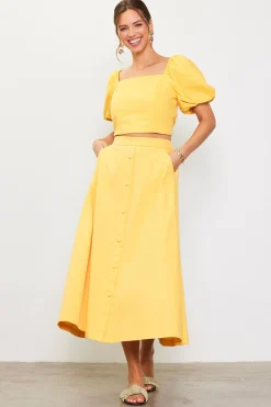 SKIES ARE BLUE Skirts*Button Down Maxi Skirt Sunflower