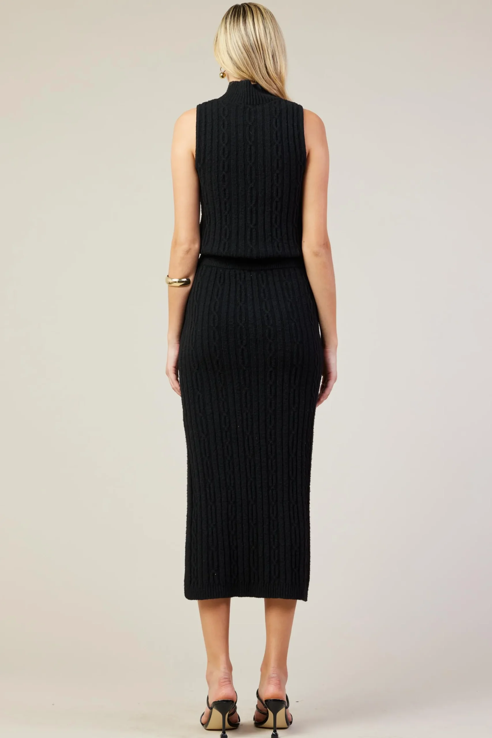 SKIES ARE BLUE Skirts*Cable Knit Midi Skirt Black