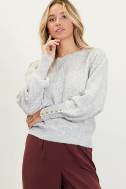 SKIES ARE BLUE Sweaters*Cable Knit Sweater Gray