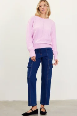 SKIES ARE BLUE Sweaters*Cable Knit Sweater Petalpink