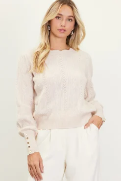 SKIES ARE BLUE Sweaters*Cable Knit Sweater Cream